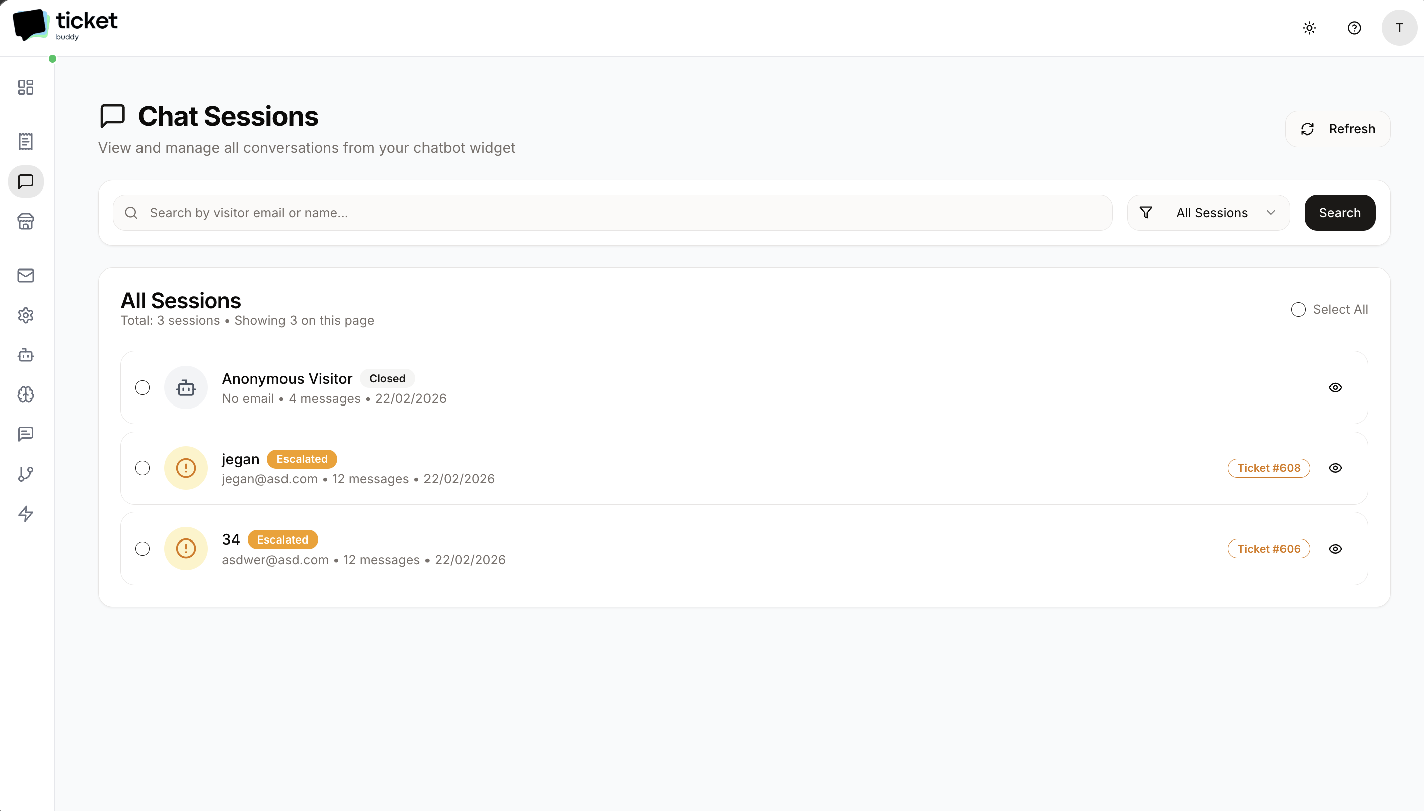 Chat sessions overview