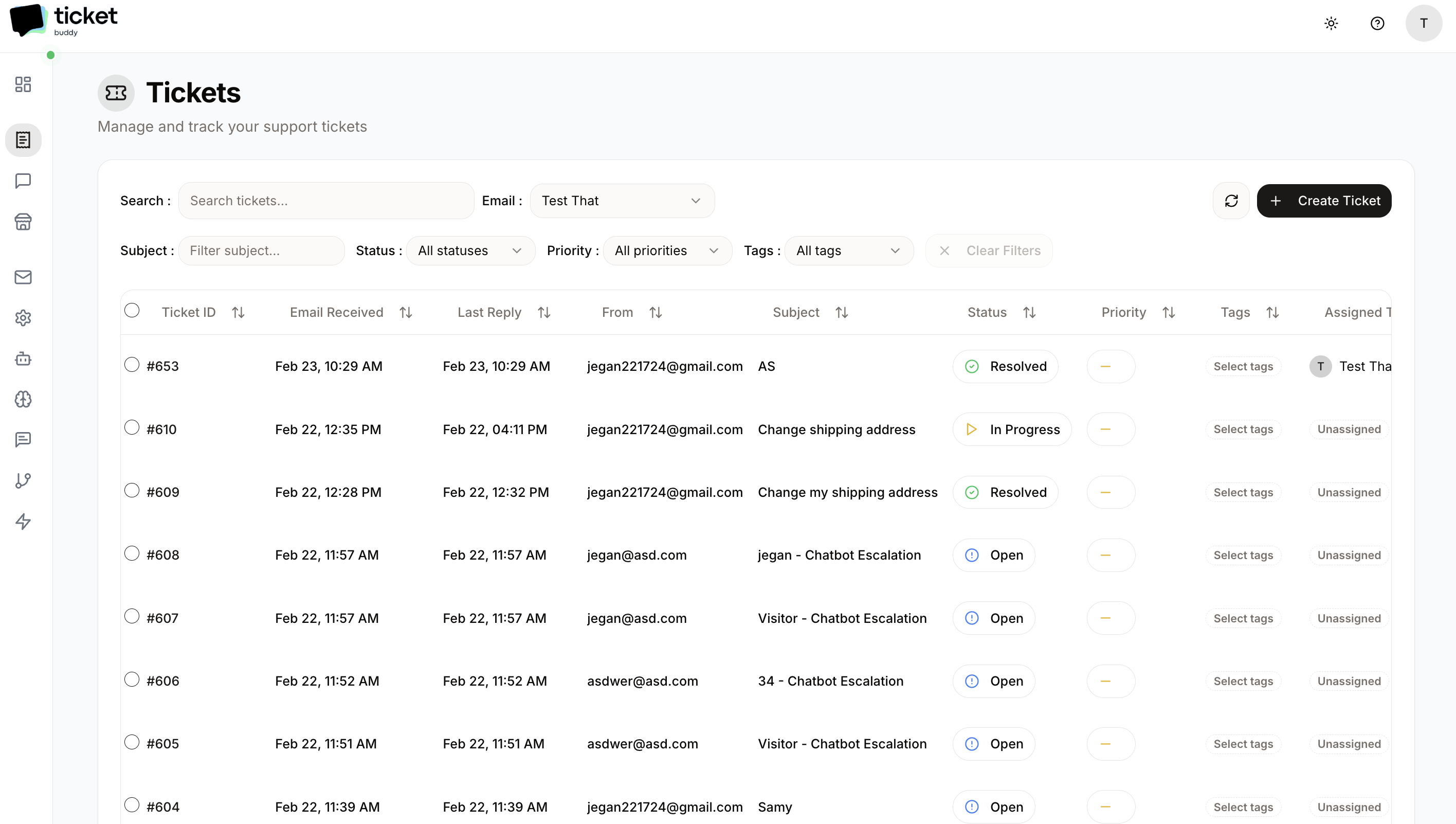 Tickets management dashboard